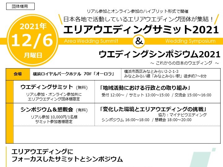 12/6(月)エリアウエディングサミット2021開催決定!